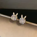 S925 Sterling Silber Hasenohr Ohrstecker mit Zirkonia und goldener Beschichtung - Drehbare Hasen Zirkonia Ohrringe