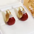 Orecchini vintage dorati con smalto rosso e pietre luccicanti in scatola bianca - Fibbia per Orecchio Ovale / Oro Rosso