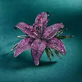 Elegante spilla a giglio con strass rosa e dettagli di foglie in smalto verde - Giglio Viola (X0001 Viola) / Viola