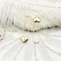 Elegant gold safety pin earrings with 3D heart design on a minimalist feather background - Heart Pin (9.5*42.5mm)