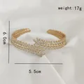 Gold leaf zircon open bangle with detailed feather design and 17g weight mark - Wheat Ear Gold Bracelet