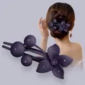 Large dark purple flower hair clip with rhinestones for elegant updo hairstyles - Deep purple