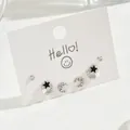 Elegant 6-piece silver star and moon earring set with cubic zirconia and white pearls - Black Star Crescent Moon Pearl Silver Style (EH4591-3)