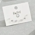 Minimalist 6-piece silver heart and zircon stud earring set on a white display card - Heart Zircon and Round Diamond Style (EH4593-3)