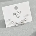 Set di 3 paia di orecchini con zirconi, perle e cerchi a sfera in argento su cartoncino - Stile Perla e Anello Aperto (EH4593-9)
