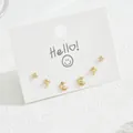 Set of 3 pairs golden star and moon stud earrings with zircon on a white display card - Star and Moon Theme Style (EH4594-1)