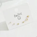 Five-piece gold stud earring set with zircons and white heart-shaped stones on card - Full Zircon Heart Mother of Pearl Style (EH4594-3)
