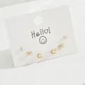 Set of 3 pairs of gold bow earrings with pearls and crystals on white display card - Pearl Zircon Sun Style (EH4594-5)