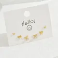 Set of six gold bow stud earrings with cubic zirconia on a white display card - Multiple Bow Combination Style (EH4594-7)