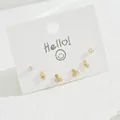 Detailed set of six gold stud earrings featuring tulip, cherry, and zircon designs - Cherry and Tulip Style (EH4594-4)