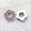 DIY μενταγιόν λουλούδι με ροζ στρας και ασημένιο φινίρισμα για κατασκευή κοσμημάτων - Λουλούδι (Ροζ)