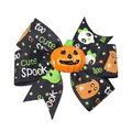 Fiocco per capelli Halloween con nastro nero, teschi, fantasmi e zucca arancione centrale - Zucca Nera Boo (3)