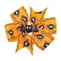 Halloween orange hair bow with black spider patterns and central bat accent for party - Orange Spider Bat (6)