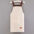 Delantal de cocina impermeable de lona crema con correas marrones y bolsillos dobles - Blanco Simple (Estilo Engrosado)