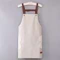 Beige waterproof kitchen apron with brown straps and side absorbent hand towels - Simple White (Thickened Hand-wiping Style)