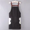 Waterproof kitchen apron in black with brown leather straps and two front pockets - Simple Black (Thickened Hand-wiping Style)