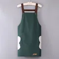 Waterproof dark green kitchen apron with H-straps and side hand-drying towels - Simple Green (Thickened Hand-wiping Style)
