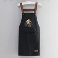 Waterproof black kitchen apron with brown straps and cute bear nice print design - NICE Bear Black (Thickened Style)