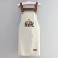Waterproof beige kitchen apron with cute bear embroidery and dual large pockets - NICE Bear White (Thickened Style)