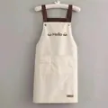 Minimalist beige waterproof apron featuring Hello print and dual storage pockets - Hello White (Thickened Style)