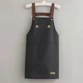 Waterproof black kitchen apron with cross-back straps and floral hello embroidery - Hello Black (Thickened Style)