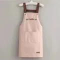 Waterproof pink kitchen apron with Hello print, dual pockets and cross back straps - Hello Pink (Thickened Style)
