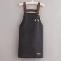 Black waterproof apron with rainbow embroidery and adjustable brown faux leather straps - Rainbow Black (Thickened Style)