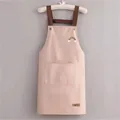 Waterproof kitchen apron in peach pink with rainbow embroidery and H-shaped leather straps - Rainbow Pink (Thickened Style)