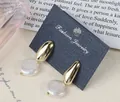 Vintage baroque button style earrings with natural freshwater pearls and golden oval studs - E2121 Baroque Irregular Style (Freshwater Pearl)