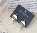 Vintage gold brushed square stud earrings with baroque freshwater pearls on display - E2118 Baroque Rhombus Wave Style (Freshwater Pearl)