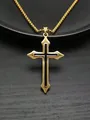 Herren Kreuzhalskette aus Titanstahl mit schwarzer Emaille und goldener Kugelkette - Gold