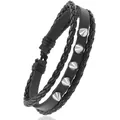 3-teiliges Punk-Lederarmband-Set mit silbernen Metallnieten in Schwarz für Herren - Konische Nieten Geflochtenes Lederseil (02)