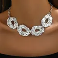 Detailed view of irregular hammered silver oval pendants on a stylish geometric necklace - Silver Irregular Hammered Style (XL5382B)