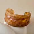 Amber resin open cuff bracelet with irregular wave texture on a minimalist base - Amber Brown (AB0085-4)