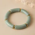 Bracciale bohémien con perline di bambù verde oliva e distanziatori dorati da donna - Verde Oliva (AB0079-7)