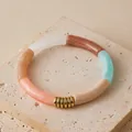 Colorful acrylic bamboo tube bracelets with gold metal spacers on minimalist stone - Amber Brown Blue and White Marble Pattern (AB0092-2)