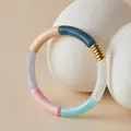 Colorful acrylic bamboo-style tube bracelet with a polished gold metal accent - Multicolor Cloud Pattern Patchwork (AB0092-3)