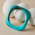 Modern irregular square acrylic bangle in turquoise blue with ink-style patterns - Cyan Blue (AB0086-8)
