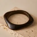Brown marble pattern square resin bangle with irregular geometric minimalist design - Dark Brown Marble (AB0086-10)
