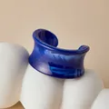 Detail of dark blue marble resin bangle showing elegant acrylic textures and open design - Deep Blue White Vein Style (AB0090-8)