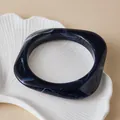 Detail view of square blue marble resin bangle with white ink smoke patterns - Deep Blue (AB0086-12)