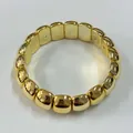 Pulsera elástica dorada de estilo bohemio con diseño de eslabones cuadrados pulidos - Estilo de Reflejo de Espejo de Eslabón Cuadrado (AB0066-16)