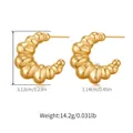 Detailed size specifications of irregular C-shape 18K gold-plated chunky earrings - Croissant Texture C-Shaped Earrings (KE1491)