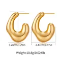 Detailed view of chunky C-shape 18K gold plated earrings with dimensions and weight - Thick Polished C-Shaped Earrings (KE1494)