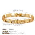 Pulsera de cadena multicapa bañada en oro de 18k con placas onduladas y cierre de presión - Estilo Eslabones Calados Tres Barras Placa Metálica Rectangular Ondulada (KB0842)