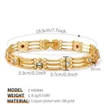 Pulsera de cadena multicapa chapada en oro de 18k con circonitas brillantes de 19,5 cm - Estilo Base Diamante Imitación Redonda Conectada Tres Filas Segmentos Líneas Paralelas (KB0844)