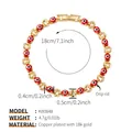 Pulsera de cadena multicapa bañada en oro de 18K con dijes de ojo rojo esmaltado - Estilo Redondo Esmalte Gota Aceite Mal de Ojo Rojo (KB0849-2)