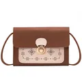 Bolso bandolera marrón y beige con motivos florales huecos y cierre dorado - Marrón