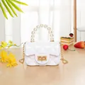 Mini white jelly handbag with pearl handle, lattice texture and golden chain strap - White