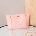 Pink quilted shoulder bag with gold chain strap and glossy patent leather finish - Pink